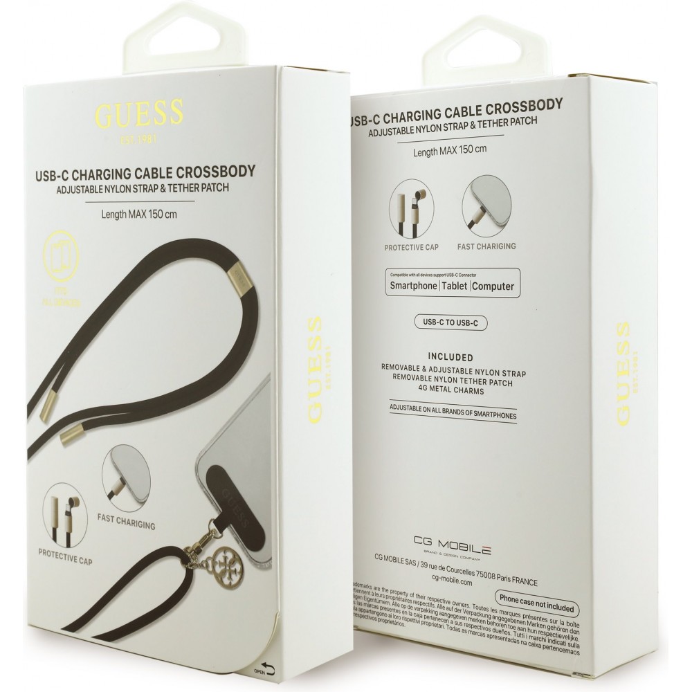 Guess 4G Smartphone Lani&egrave;re mit integriertem USB-C Schnelllade-Kabel und Charm - Schwarz