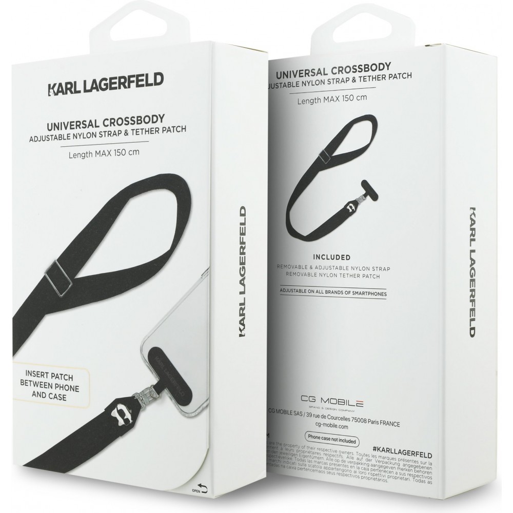 Universelle Karl Lagerfeld Schulterriemen mit stilvollem Choupette-Patch - Schwarz