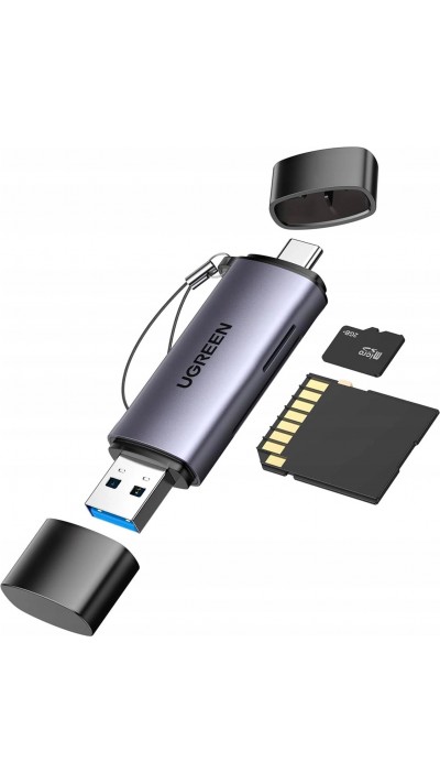 Ugreen 2-in-1 Kartenleser mit USB-C / USB-A 3.0 / SD-Karte / TF-Karte - Ultra-kompakt - Grau
