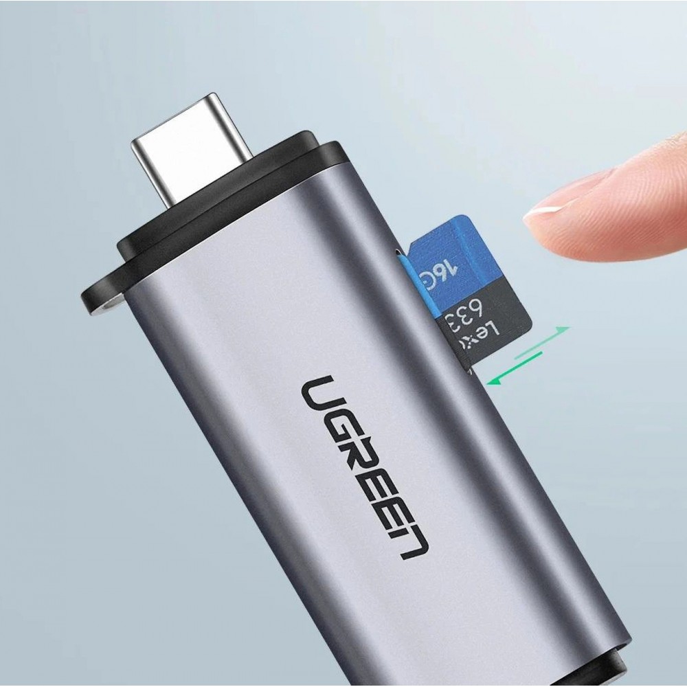 Ugreen 2-in-1 Kartenleser mit USB-C / USB-A 3.0 / SD-Karte / TF-Karte - Ultra-kompakt - Grau