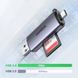 Ugreen 2-in-1 Kartenleser mit USB-C / USB-A 3.0 / SD-Karte / TF-Karte - Ultra-kompakt - Grau