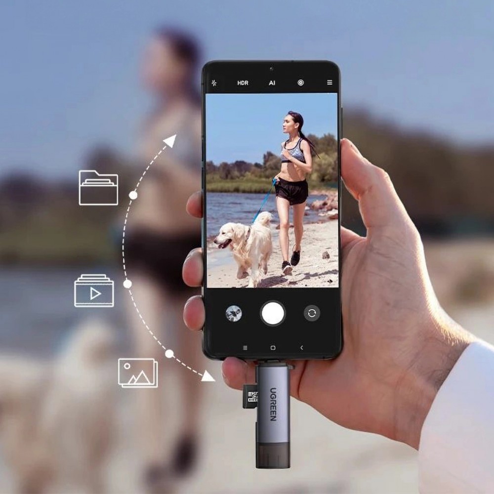 Ugreen 2-in-1 Kartenleser mit USB-C / USB-A 3.0 / SD-Karte / TF-Karte - Ultra-kompakt - Grau