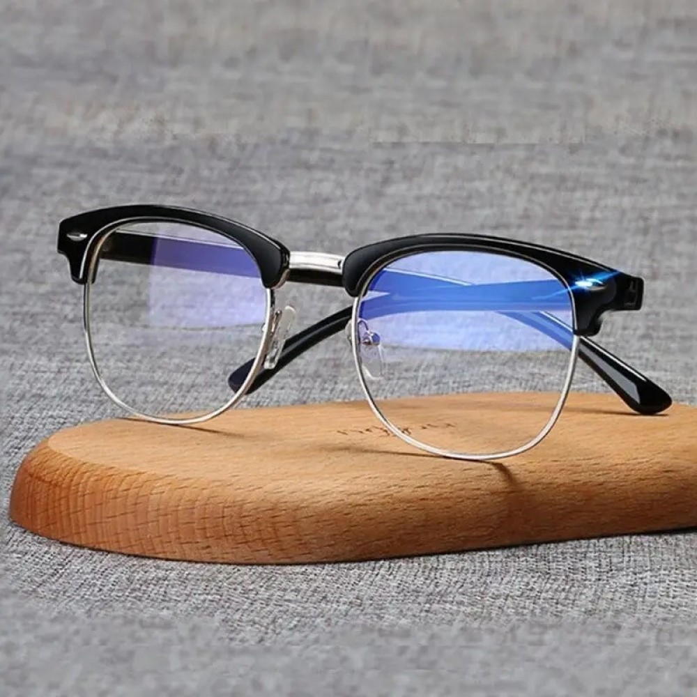 Elegante Unisex-Brille aus schwarzem Metall mit bläulichen Gläsern Bildschirmschutz klassischem und modernem Design robuster und leichter Fassung - Gold