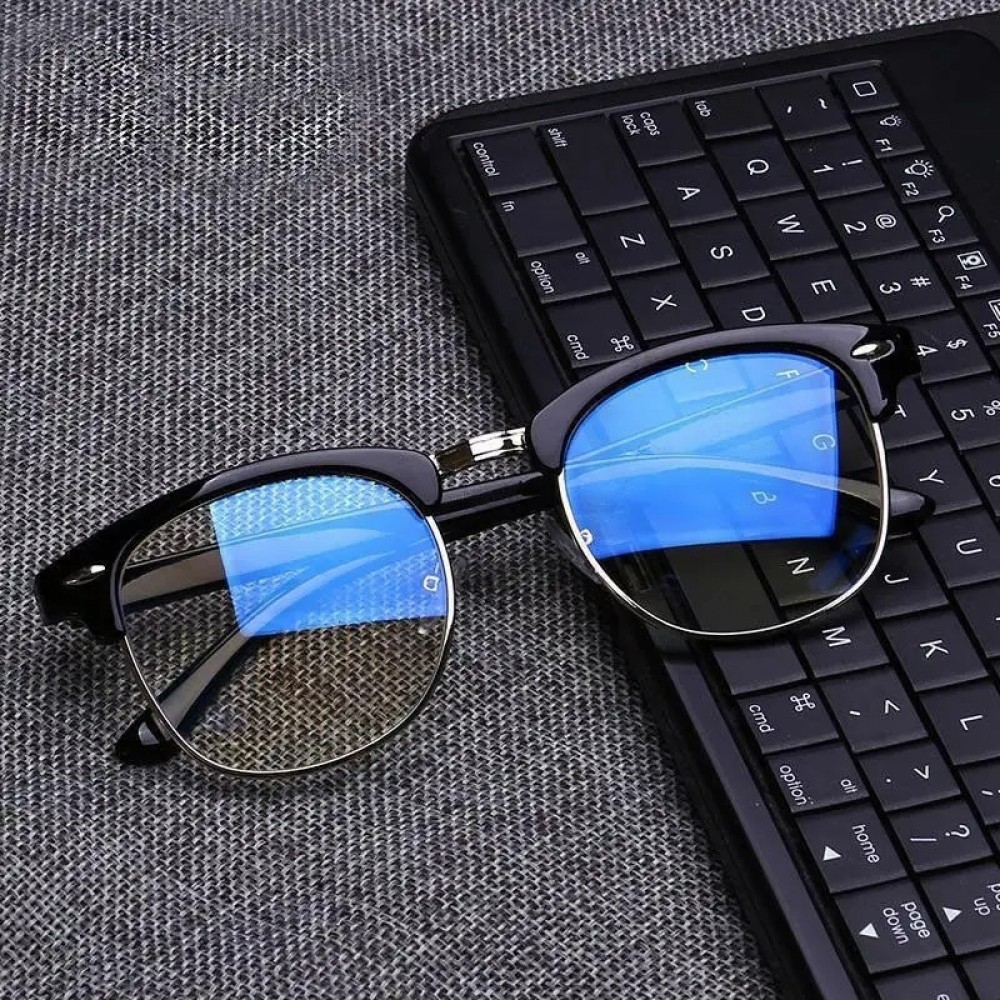 Elegante Unisex-Brille aus schwarzem Metall mit bläulichen Gläsern Bildschirmschutz klassischem und modernem Design robuster und leichter Fassung - Gold