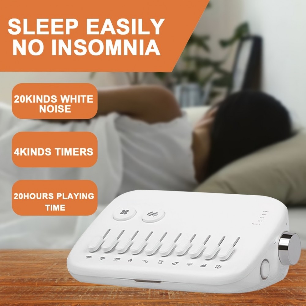 Premium moderne Wei&szlig;es Rauschmaschine mit 10 nat&uuml;rlichen beruhigenden Kl&auml;ngen zum Mischen und Timer (USB-C) - Weiss
