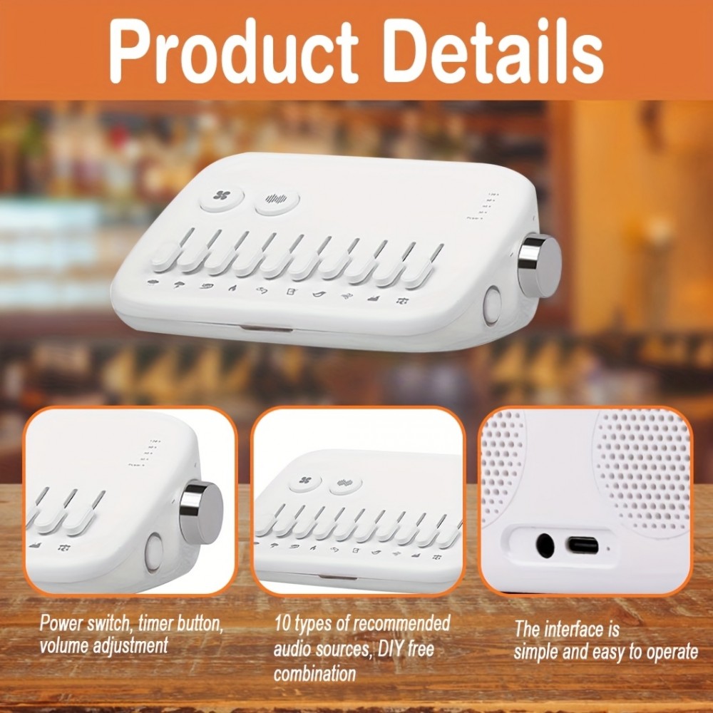 Premium moderne Wei&szlig;es Rauschmaschine mit 10 nat&uuml;rlichen beruhigenden Kl&auml;ngen zum Mischen und Timer (USB-C) - Weiss