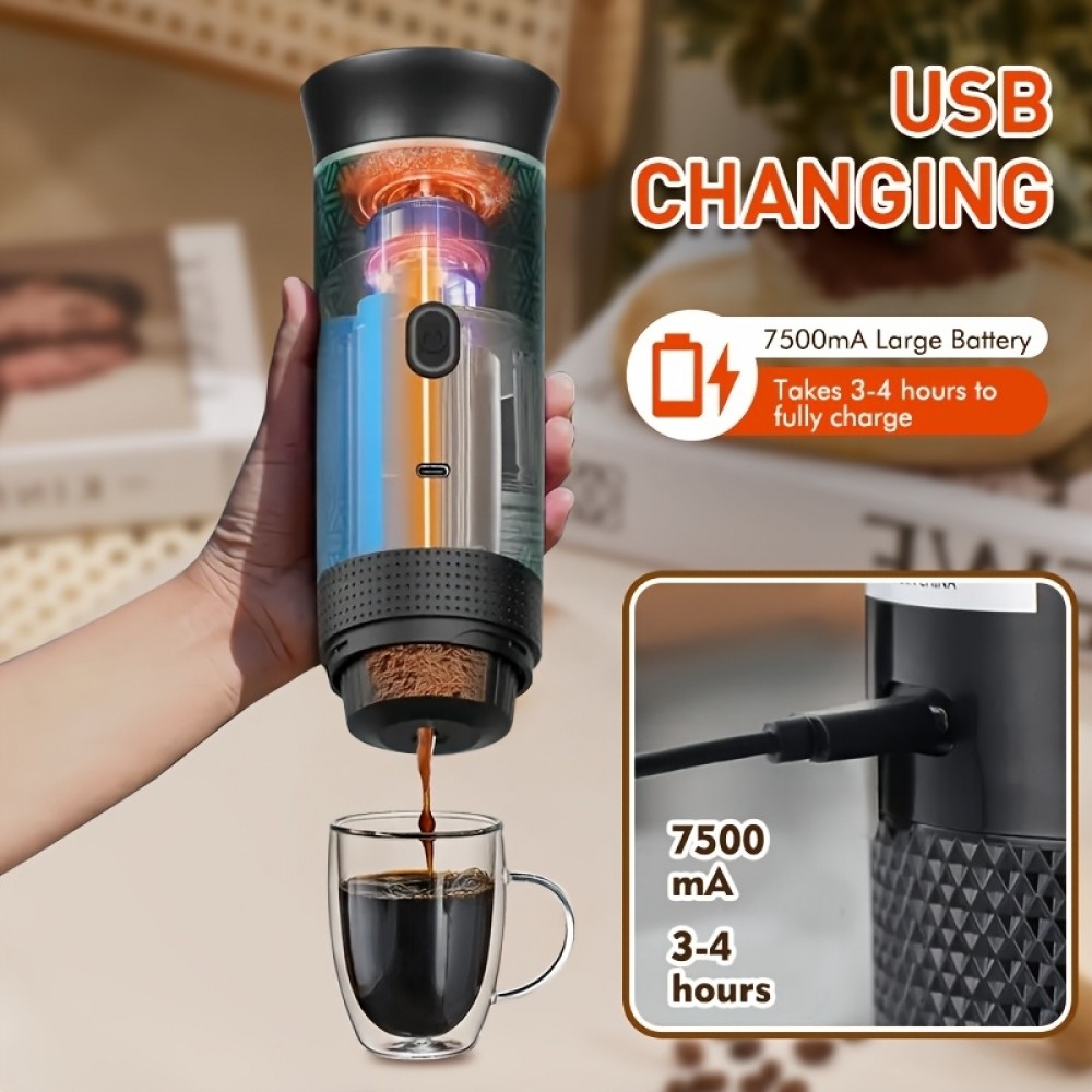 Portabler elektrischer USB-C Espressomaschine (Kapseln) mit 7500mA Batterie für Reisen - Schwarz