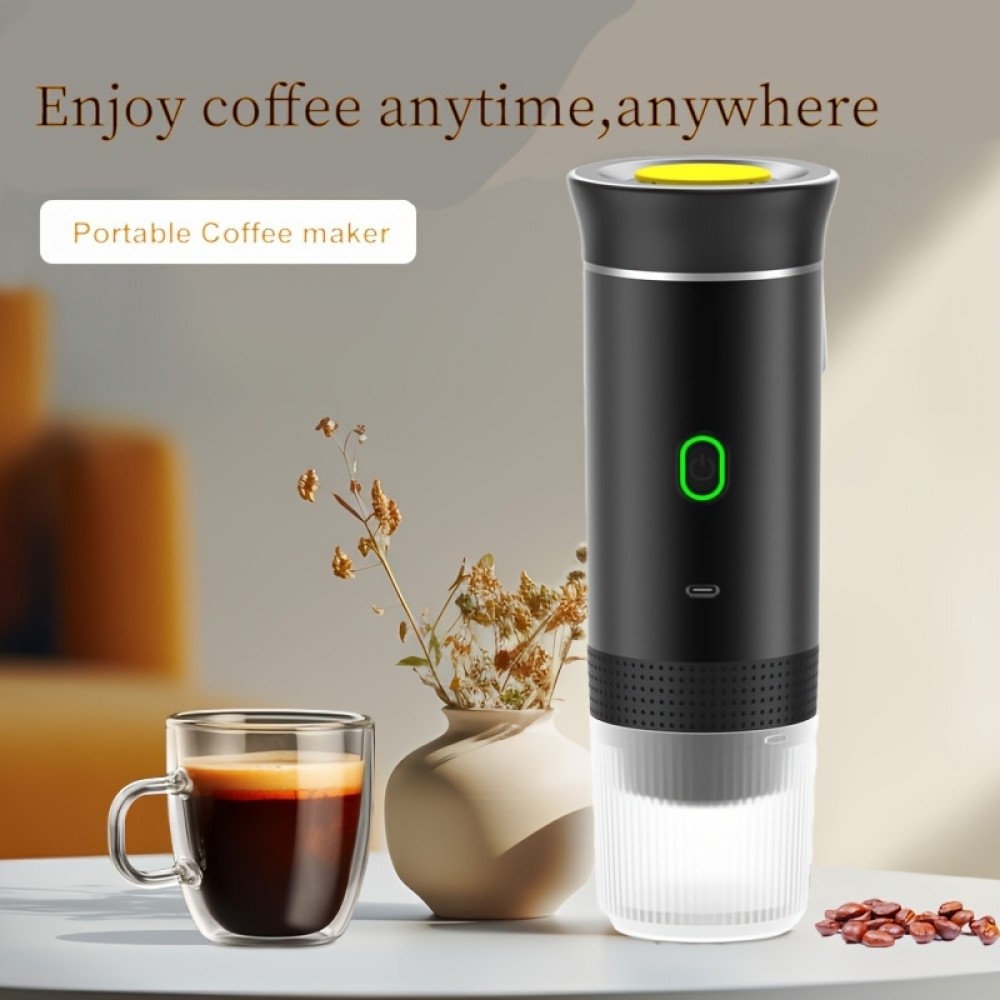Portabler elektrischer USB-C Espressomaschine (Kapseln) mit 7500mA Batterie für Reisen - Schwarz
