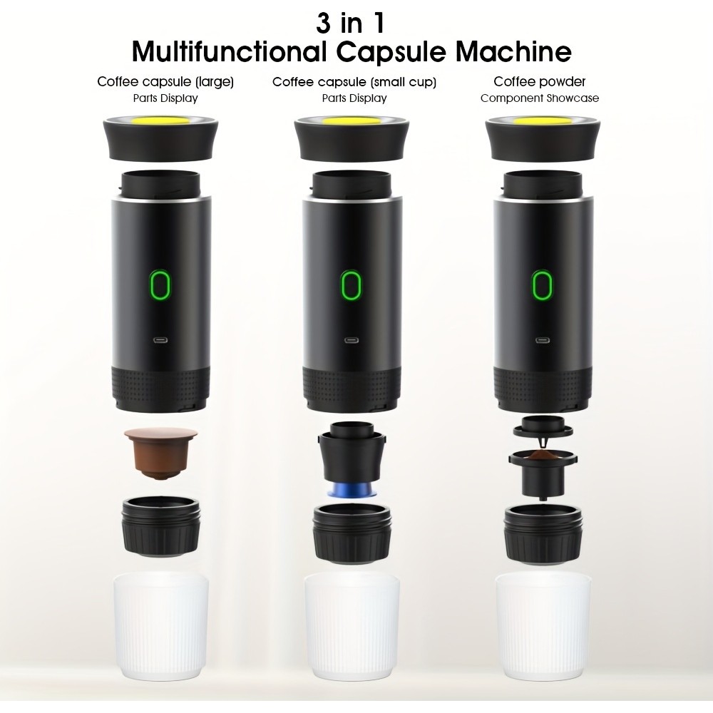 Portabler elektrischer USB-C Espressomaschine (Kapseln) mit 7500mA Batterie für Reisen - Schwarz