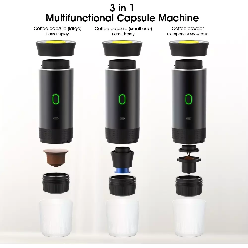 Machine à expresso (capsules) portable électrique rechargeable USB-C avec batterie 7500mA pour voyages - Noir