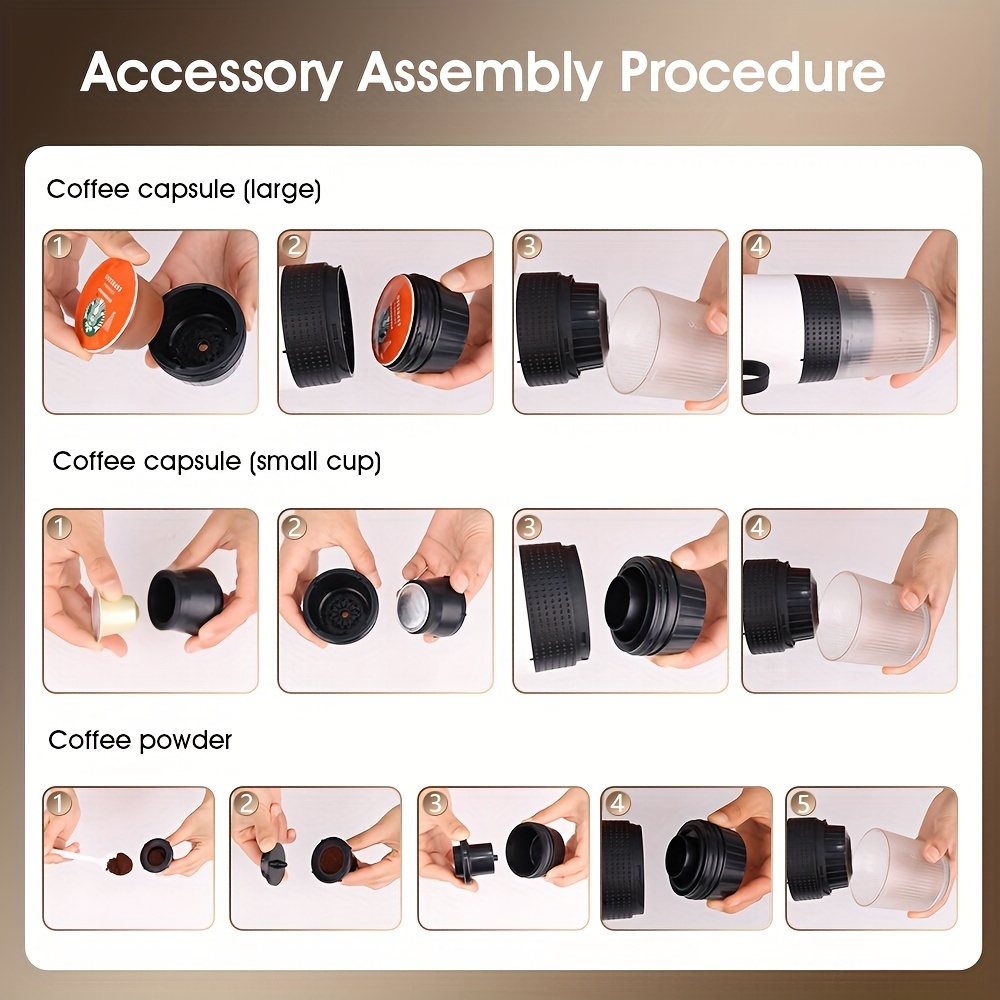 Portabler elektrischer USB-C Espressomaschine (Kapseln) mit 7500mA Batterie für Reisen - Schwarz