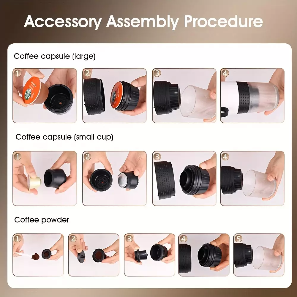 Machine à expresso (capsules) portable électrique rechargeable USB-C avec batterie 7500mA pour voyages - Noir