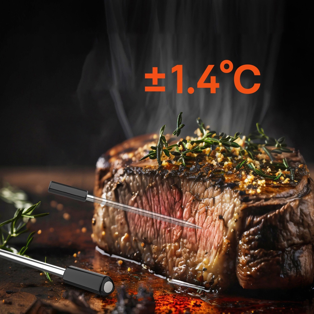Meatmeet Pro Smart Thermometer Bluetooth WiFi für Grill Ofen Räuchergerät - Schwarz