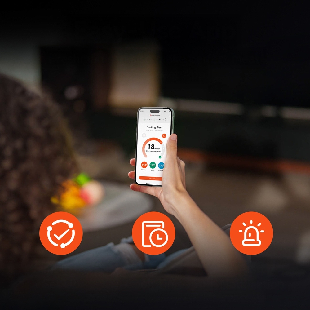 Meatmeet Pro Smart Thermometer Bluetooth WiFi für Grill Ofen Räuchergerät - Schwarz