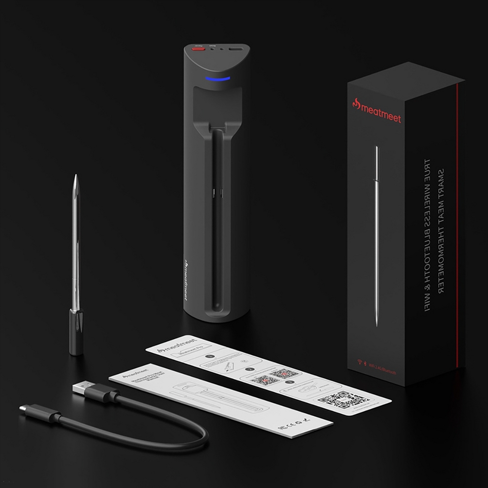 Meatmeet Pro Smart Thermometer Bluetooth WiFi für Grill Ofen Räuchergerät - Schwarz