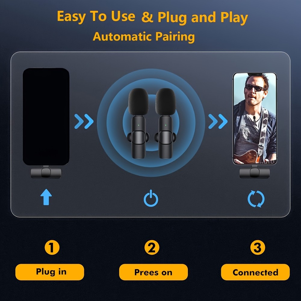 Kabelloses Bluetooth USB-C Lavalier-Mikrofon Set (2 St&uuml;ck) f&uuml;r Smartphone und Tablet mit einfacher Aufnahme - Schwarz