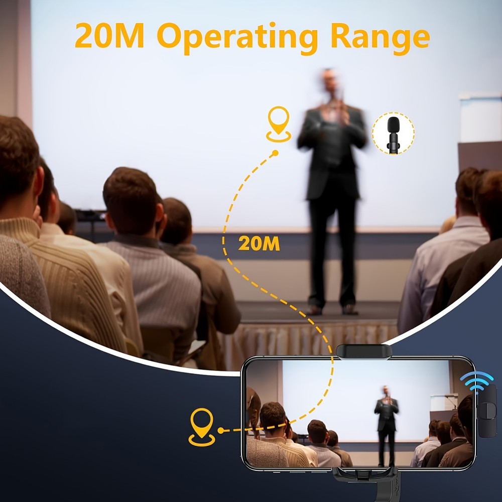 Kabelloses Bluetooth USB-C Lavalier-Mikrofon Set (2 St&uuml;ck) f&uuml;r Smartphone und Tablet mit einfacher Aufnahme - Schwarz