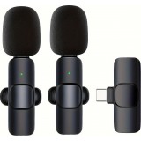 Kabelloses Bluetooth USB-C Lavalier-Mikrofon Set (2 St&uuml;ck) f&uuml;r Smartphone und Tablet mit einfacher Aufnahme - Schwarz
