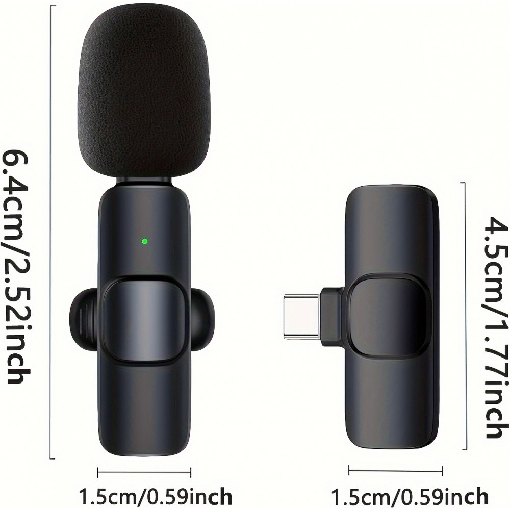 Kabelloses Bluetooth USB-C Lavalier-Mikrofon Set (2 St&uuml;ck) f&uuml;r Smartphone und Tablet mit einfacher Aufnahme - Schwarz