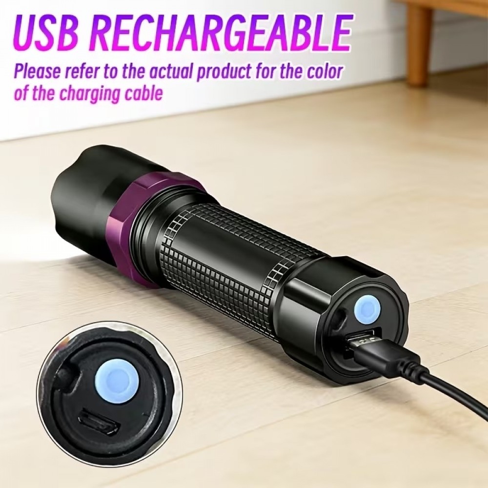 Macroscom Mini LED Taschenlampe USB wiederaufladbar kompakt mit UV Licht gr&uuml;nem und rotem Licht f&uuml;r Angeln Outdoor Aktivit&auml;ten und Notf&auml;lle - Schwarz