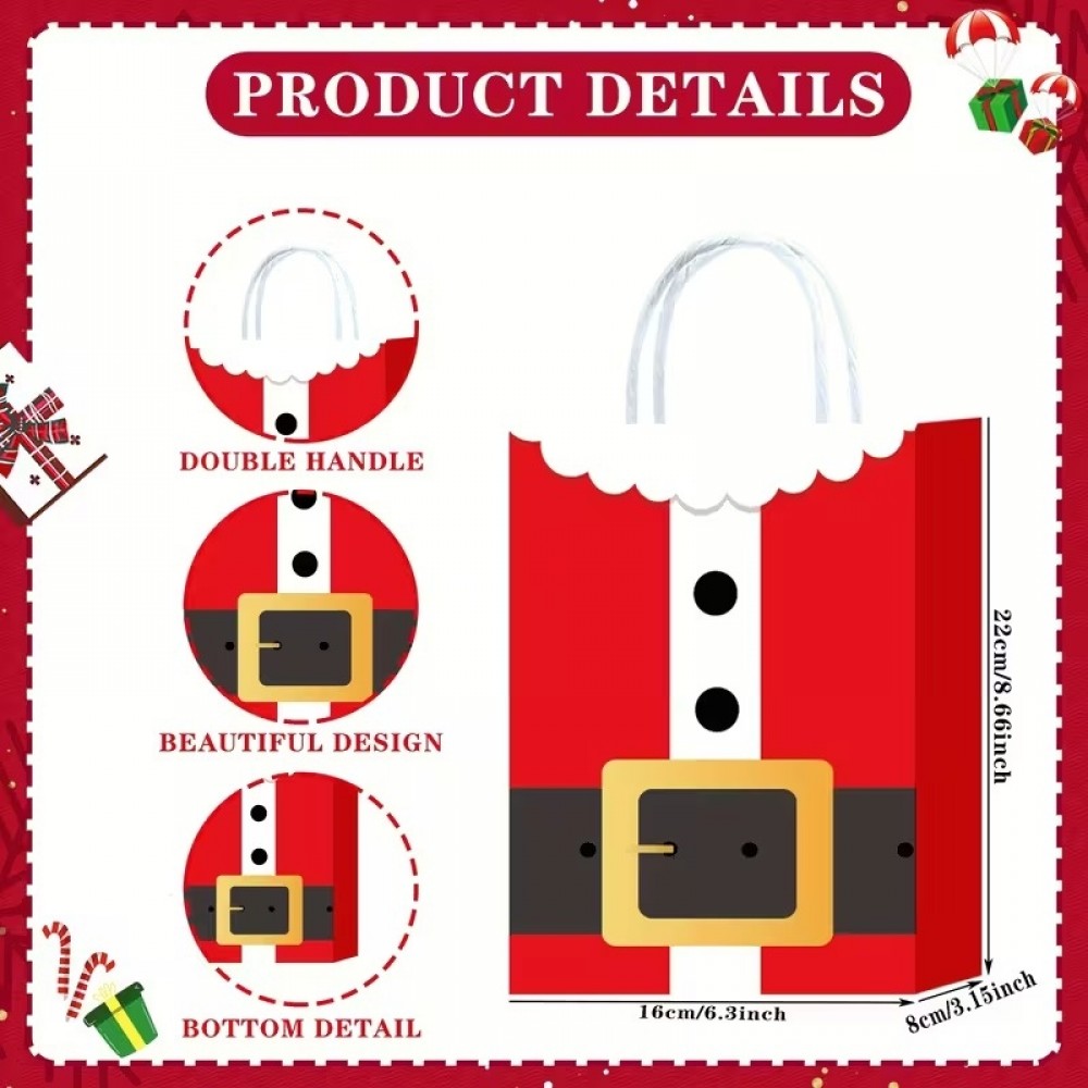 Mini sac cadeau papier P&egrave;re No&euml;l avec poign&eacute;e emballage festif pour No&euml;l et petits pr&eacute;sents (22cmx8cmx16cm) - Rouge