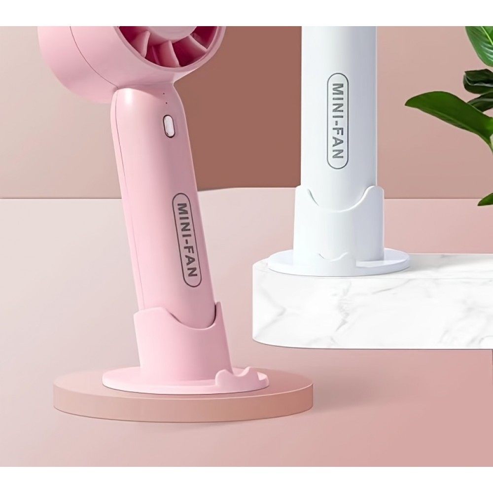 Mini USB Ventilator tragbar wiederaufladbar 3 Geschwindigkeiten mit Ständer - Rosa
