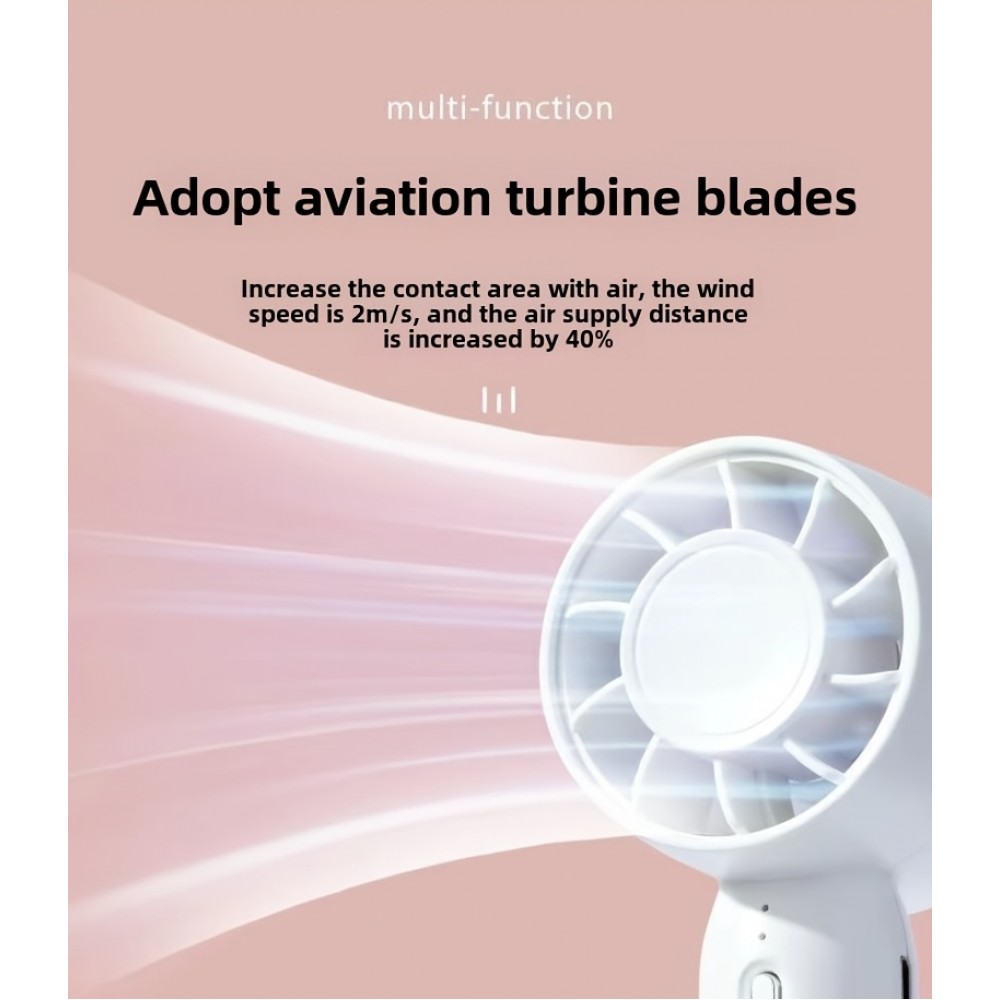 Mini USB Ventilator tragbar wiederaufladbar 3 Geschwindigkeiten mit Ständer - Rosa