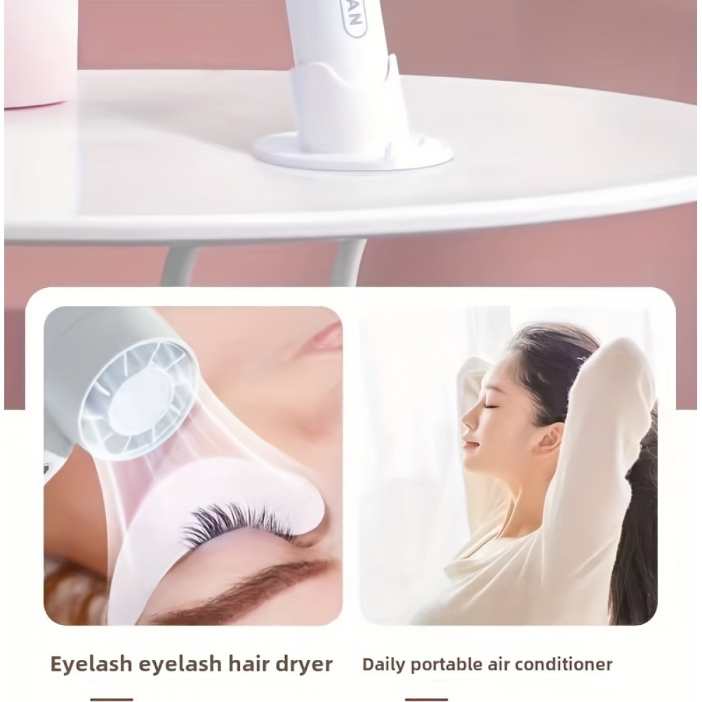 Mini USB Ventilator tragbar wiederaufladbar 3 Geschwindigkeiten mit Ständer - Rosa