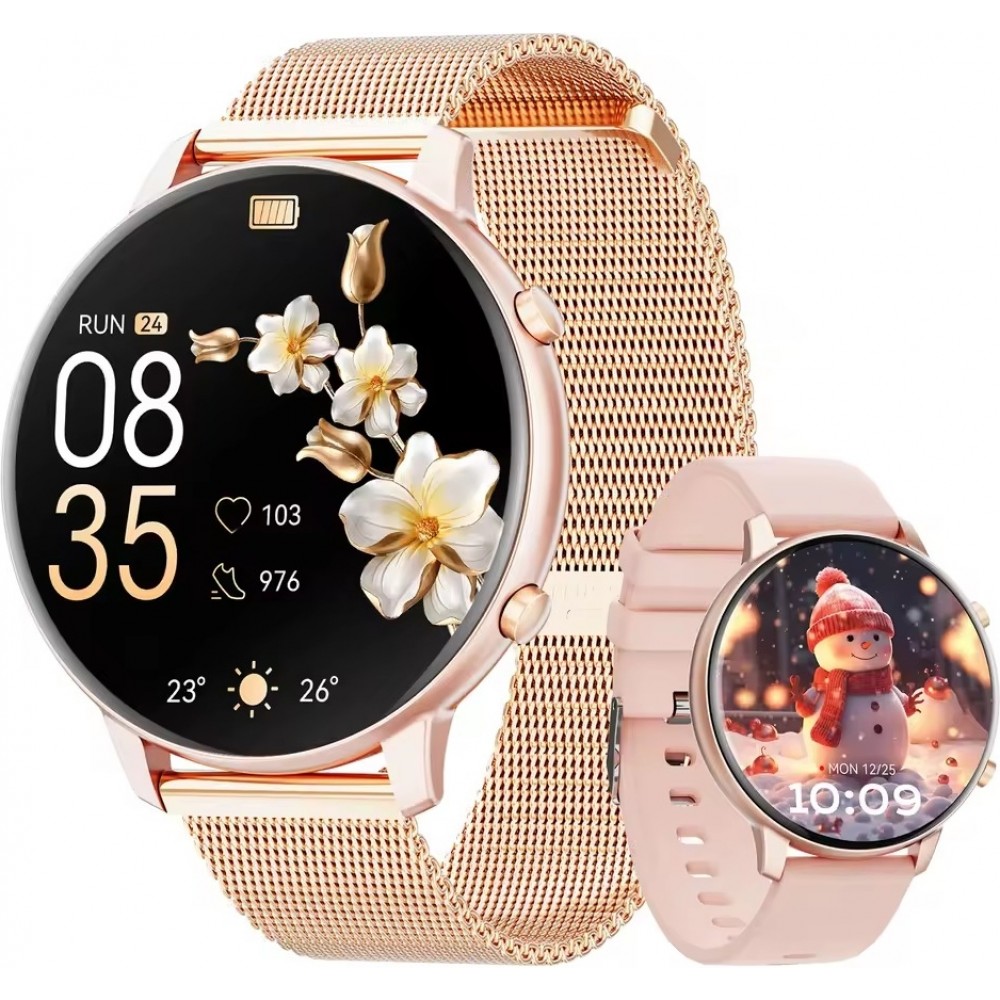 Smartwatch BT Call G25 Bluetooth 1.39 Zoll Display  wasserdicht Fitness Tracker Herzfrequenz Blutdruck Blutsauerstoff Schlaf&uuml;berwachung Stress- und Atemkontrolle - Rosa gold