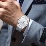 Minimalistische Uhr Who cares I'm already late (weisses Zifferblatt) 42 mm - Silber