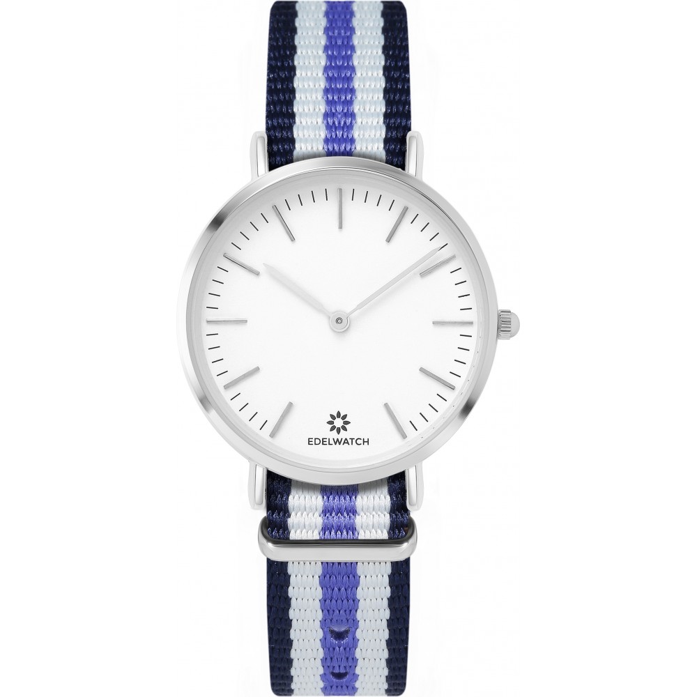 Montre Edelwatch 32 mm (Ladies) cadran argenté fond blanc (pile non incluse) - Bracelet bleu / /blanc / violet