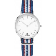 Montre Edelwatch 32 mm (Ladies) cadran argenté fond blanc (pile non incluse) - Bracelet bleu clair / rouge / blanc