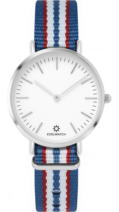 Edelwatch Uhr 32 mm (Ladies) Silver Zifferblatt Weiss (Batterie nicht enthalten) - Hellblau / Rot / Weiss