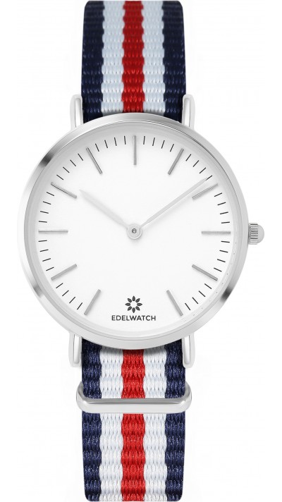 Edelwatch Uhr 32 mm (Ladies) Silver Zifferblatt Weiss (Batterie nicht enthalten) - Dunkelblau / Weiss / Rot