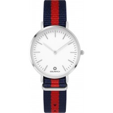 Montre Edelwatch 32 mm (Ladies) cadran argenté fond blanc (pile non incluse) - Bracelet bleu / rouge