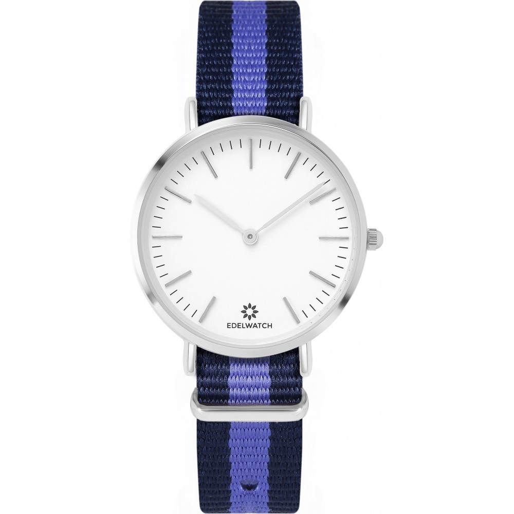 Montre Edelwatch 32 mm (Ladies) cadran argenté fond blanc (pile non incluse) - Bracelet bleu / violet