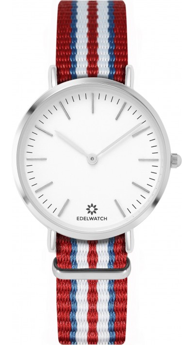 Edelwatch Uhr 32 mm (Ladies) Silver Zifferblatt Weiss (Batterie nicht enthalten) - Rot / Blau / Weiss