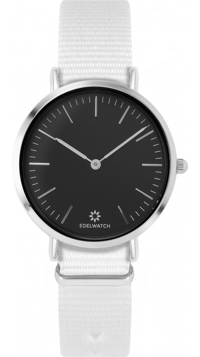 Edelwatch Uhr 32 mm (Ladies) Silver Zifferblatt Schwarz (Batterie nicht enthalten) - Weisses Armband