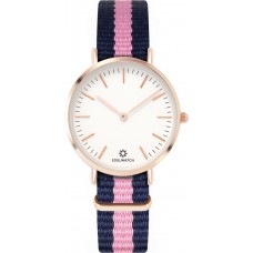 Montre Edelwatch 32 mm (Ladies) cadran doré fond blanc (pile non incluse) - Bracelet bleu / rose