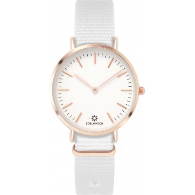 Montre Edelwatch 32 mm (Ladies) cadran doré fond blanc (pile non incluse) - Bracelet blanc