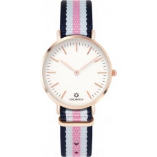 Montre Edelwatch 32 mm (Ladies) cadran doré fond blanc (pile non incluse) - Bracelet bleu / blanc / rose