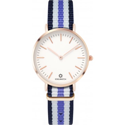 Edelwatch Uhr 32 mm (Ladies) Gold Zifferblatt Weiss (Batterie nicht enthalten) - Blau / Weiss / Violett Armband