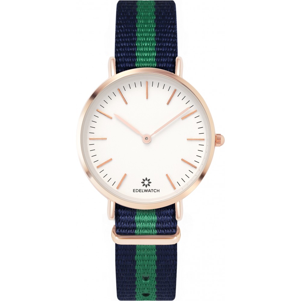 Montre Edelwatch 32 mm (Ladies) cadran doré fond blanc (pile non incluse) - Bracelet bleu / vert