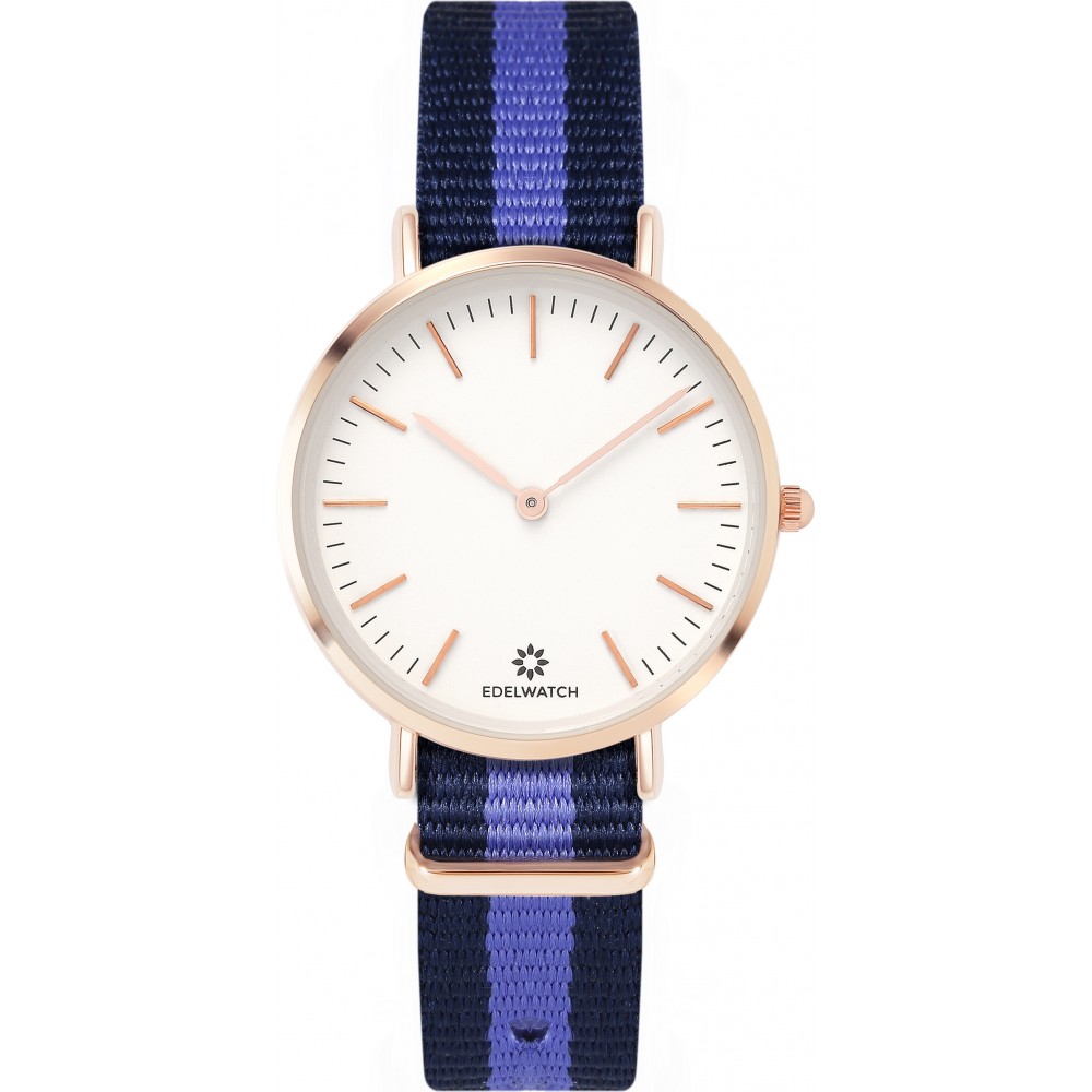 Montre Edelwatch 32 mm (Ladies) cadran doré fond blanc (pile non incluse) - Bracelet bleu / violet