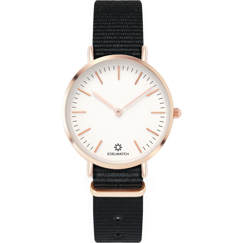 Montre Edelwatch 32 mm (Ladies) cadran doré fond blanc (pile non incluse) - Bracelet noir