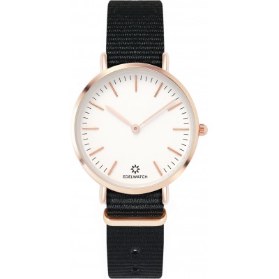 Edelwatch Uhr 32 mm (Ladies) Gold Zifferblatt Weiss (Batterie nicht enthalten) - Schwarz
