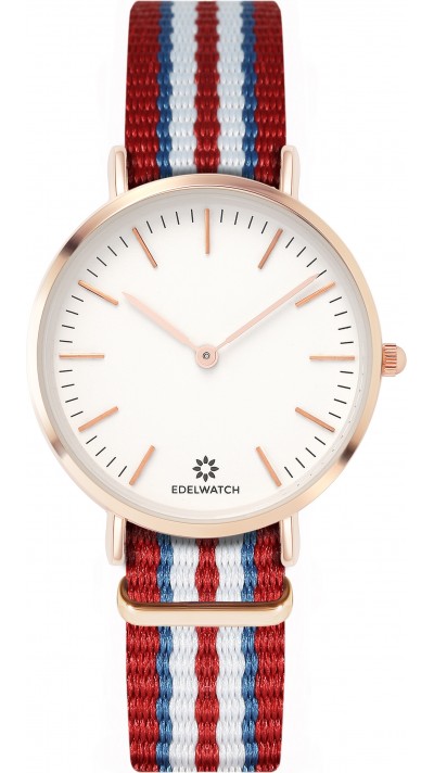 Edelwatch Uhr 32 mm (Ladies) Gold Zifferblatt Weiss (Batterie nicht enthalten) - Rot / Blau / Weiss