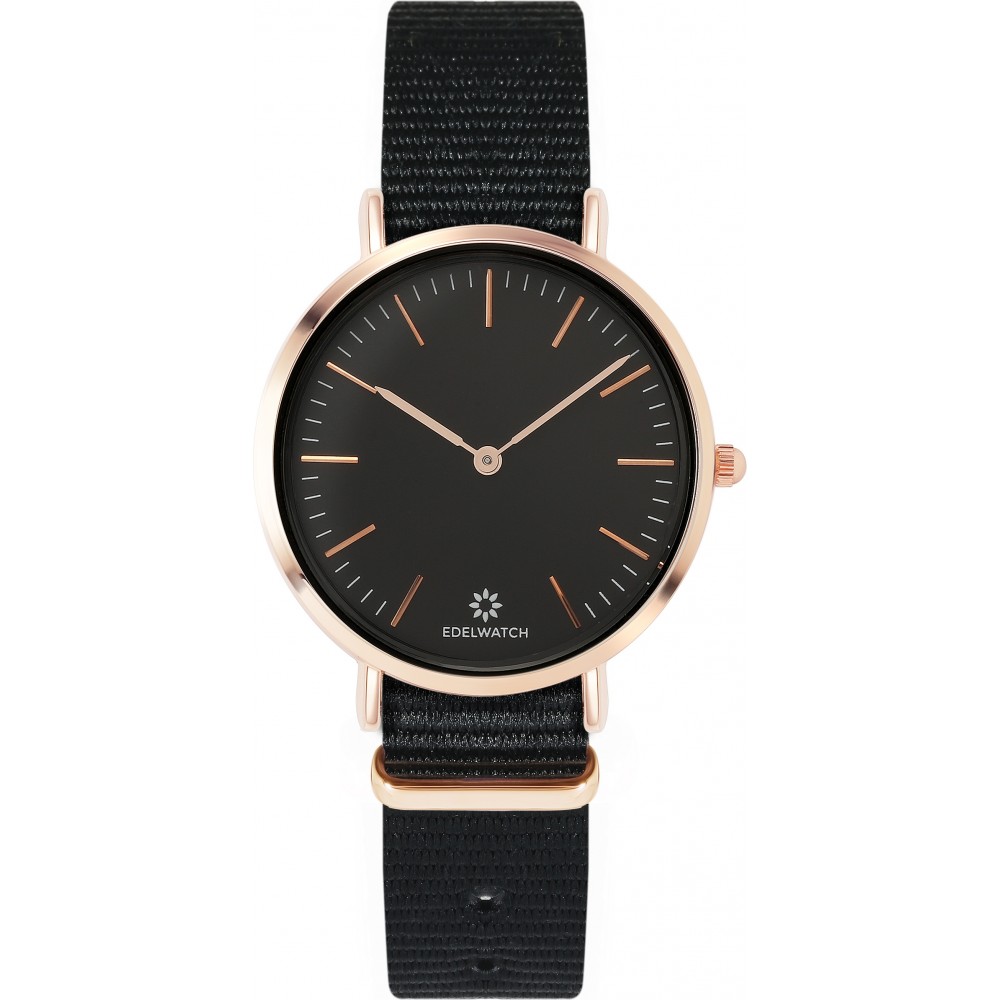 Montre Edelwatch 32 mm (Ladies) cadran doré fond noir (pile non incluse) - Bracelet noir