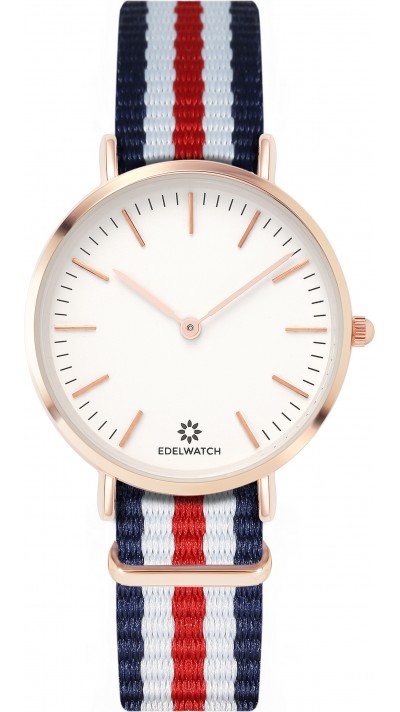 Edelwatch Uhr 32 mm (Ladies) Gold Zifferblatt Weiss (Batterie nicht enthalten) - Dunkelblau / Weiss / Rot