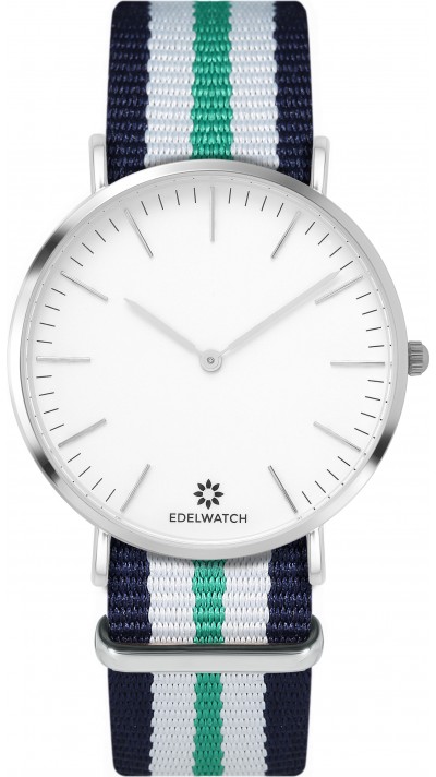 Edelwatch Uhr 41 mm (Men) Silver Zifferblatt Weiss (Batterie nicht enthalten) - Blau / Weiss / Grün